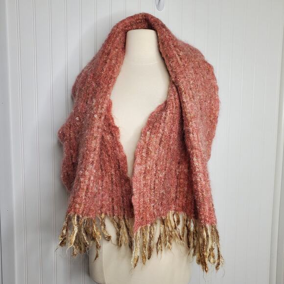 Thornhill Hand Weavers Pink Wool Scarf Fringe Soft Handmade 70s England Soft - Picture 10 of 10